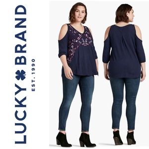 NWT Lucky Brand Floral Embroidered Cold Shoulder